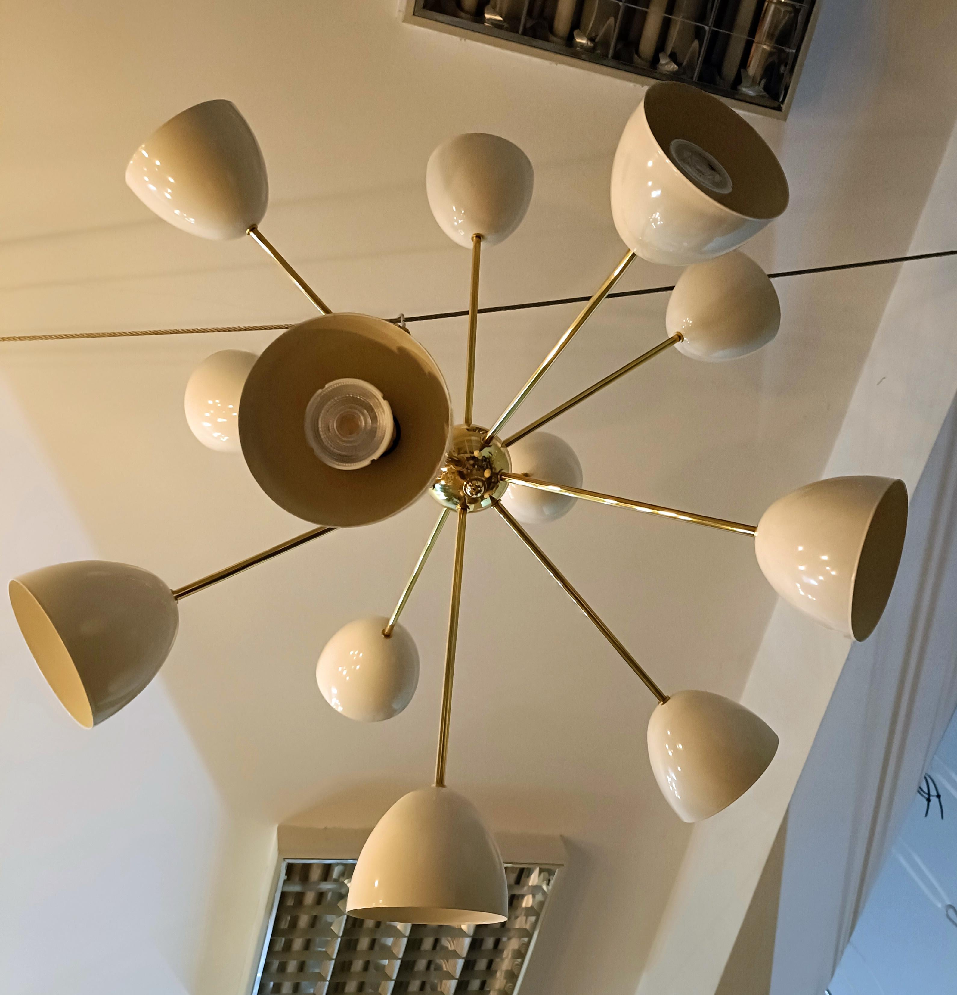 Contemporary Stilnovo style Sputnik chandelier, brass and steel, 75cm (30 inch), available For Sale