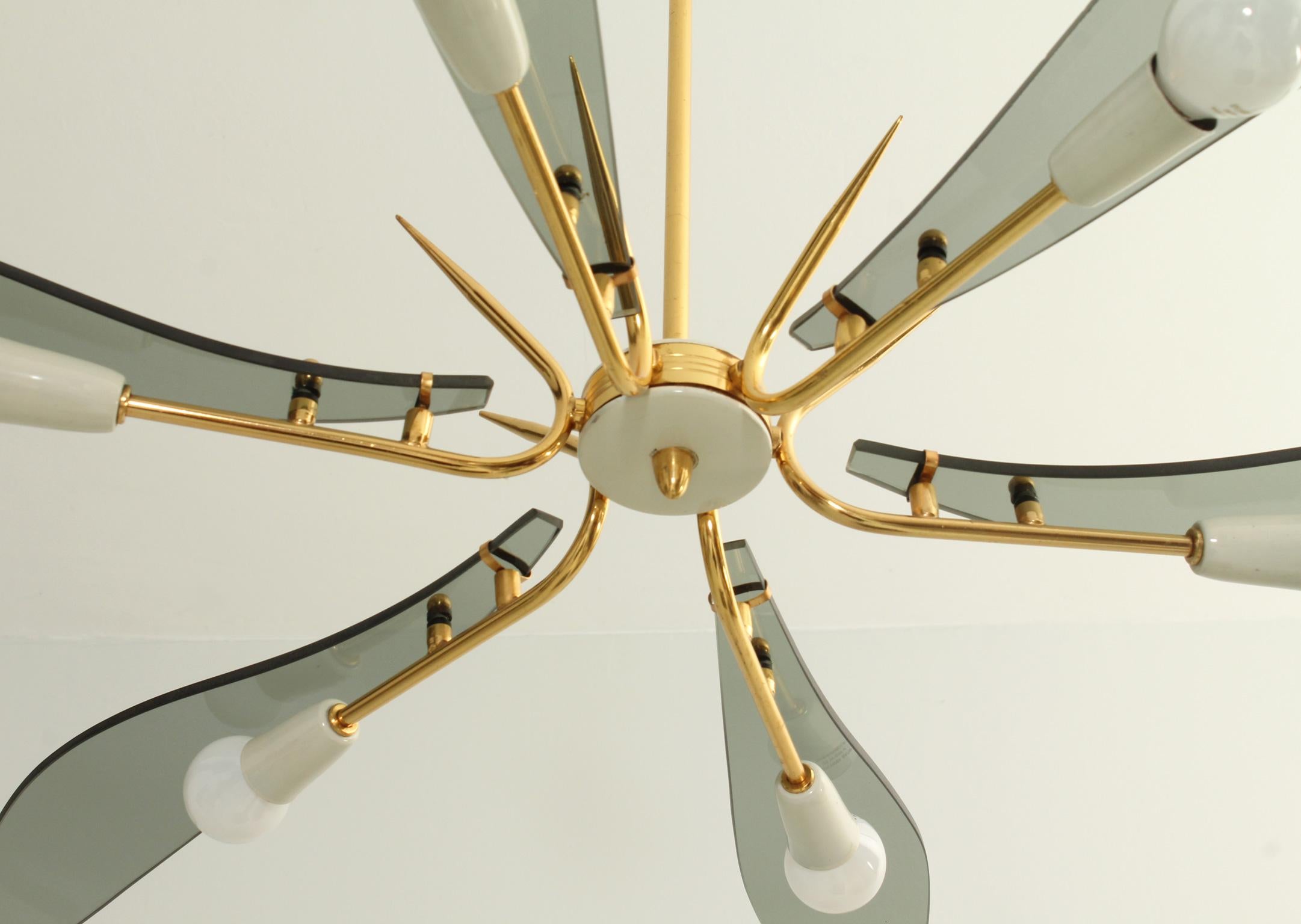 Mid-Century Modern Large Chandelier attributed to Fontana Arte, Italy, 1950's For Sale