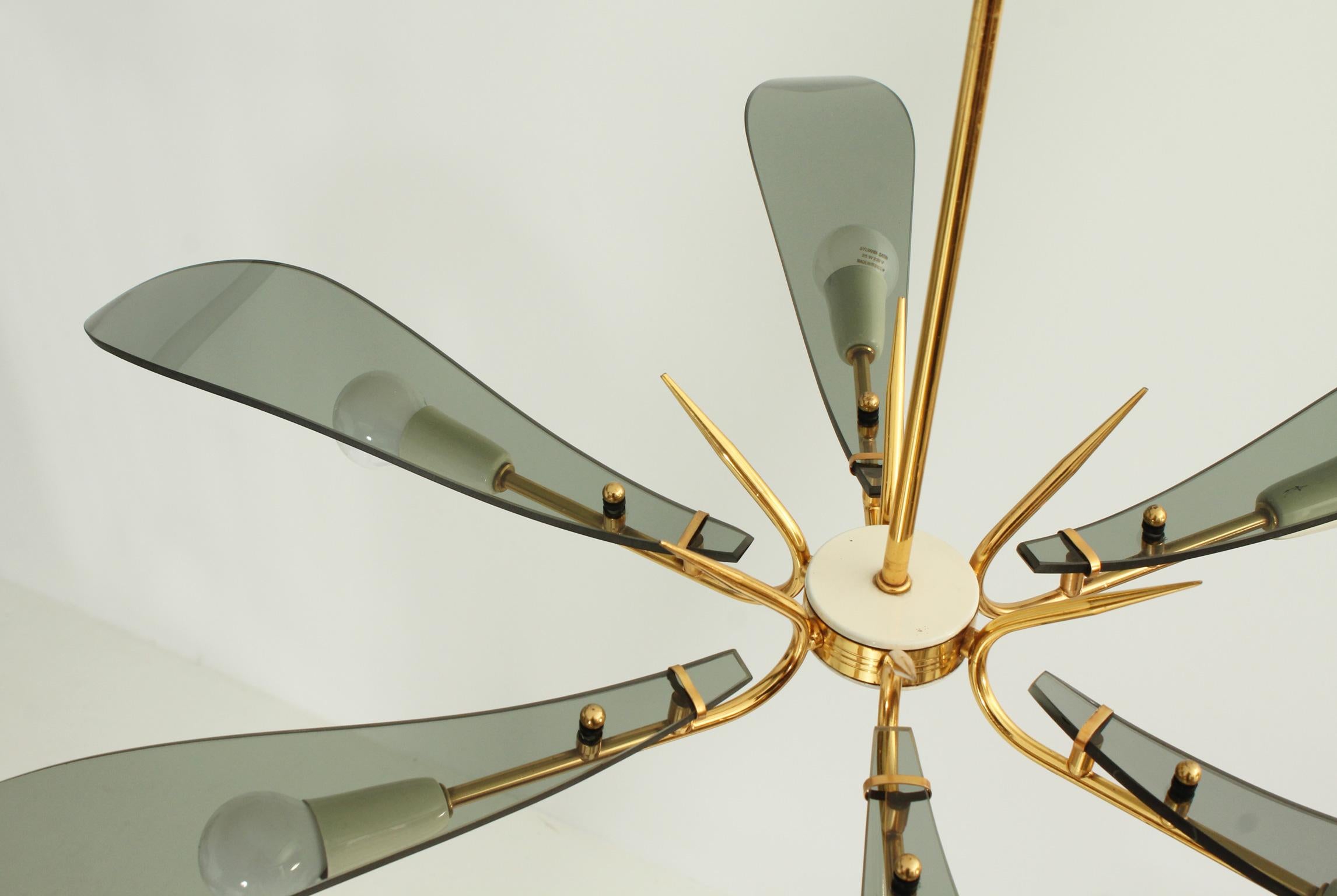 Brass Large Chandelier attributed to Fontana Arte, Italy, 1950's For Sale