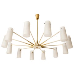 Large Chandelier by Hillebrand, Brass Opaline Glass, 1970