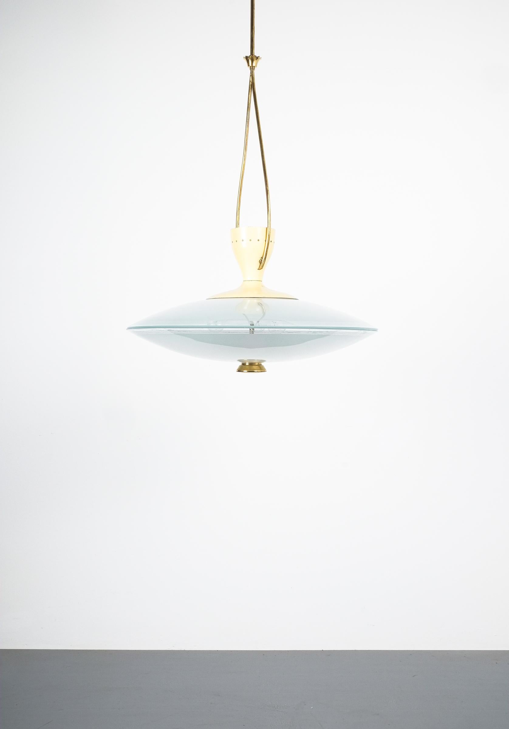 Brusotti Chandelier glass brass by Luigi Brusotti, circa 1950, Italy For Sale 2