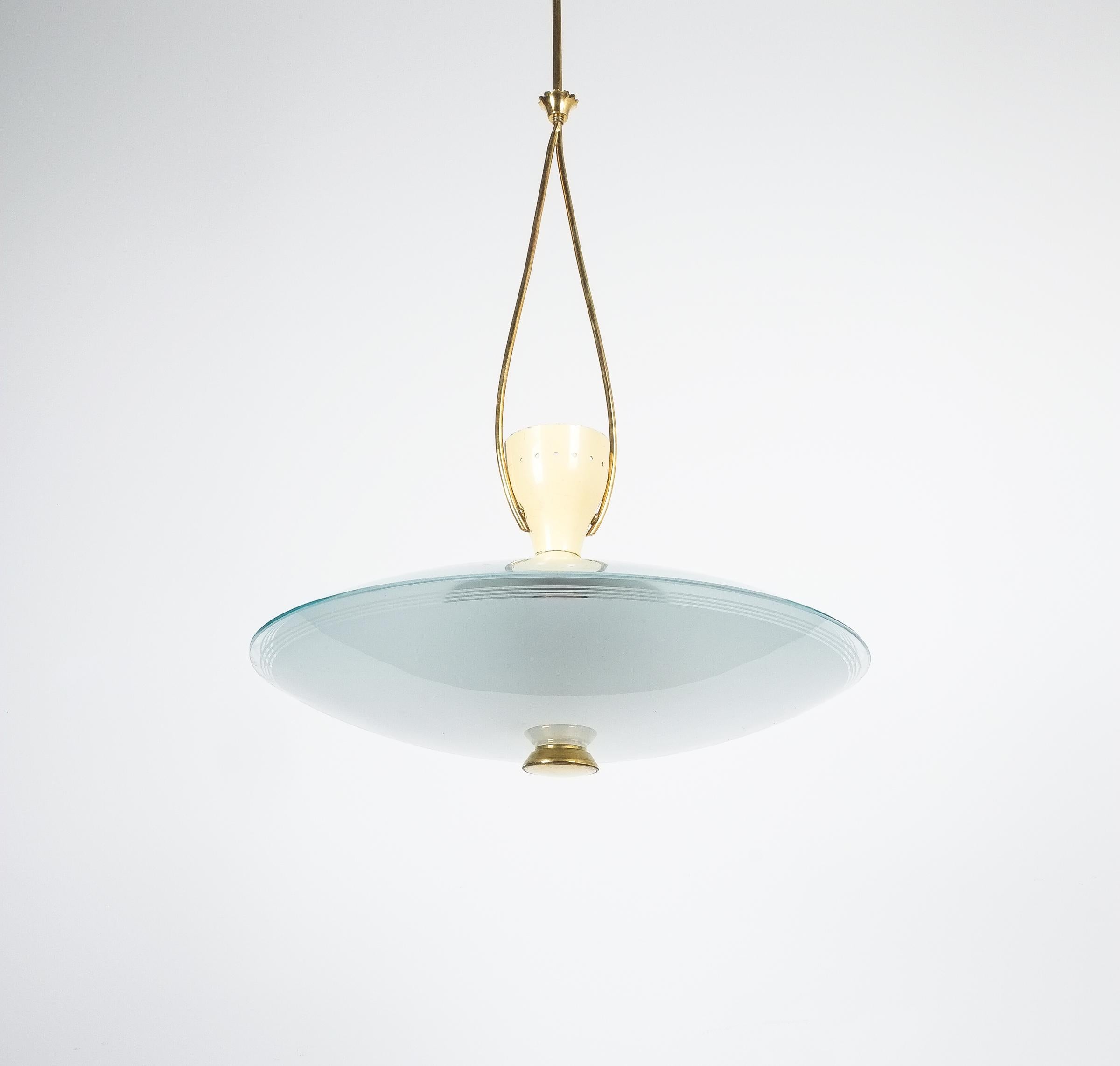 Mid-Century Modern Brusotti Chandelier glass brass by Luigi Brusotti, circa 1950, Italy For Sale