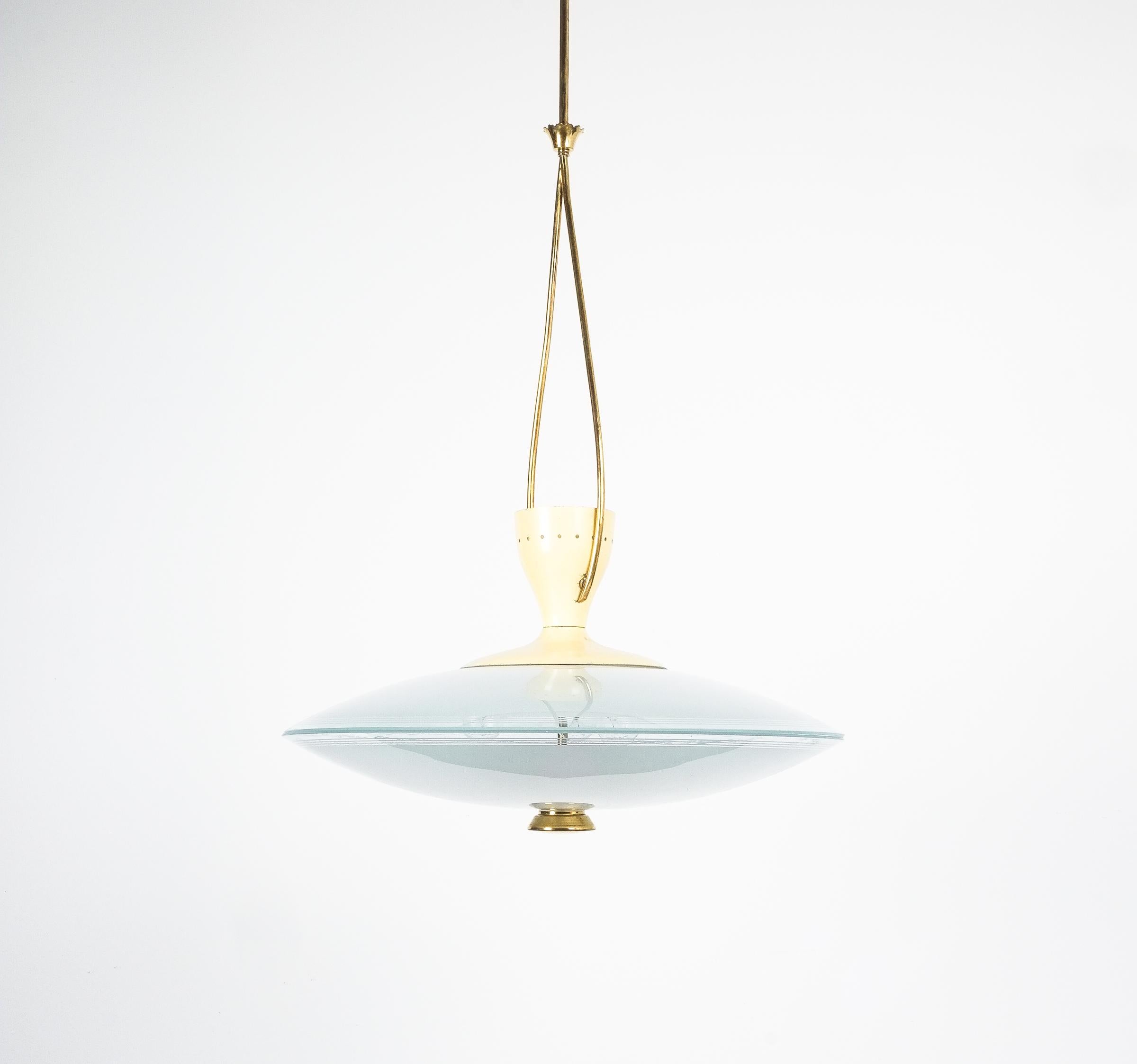 Brusotti Chandelier glass brass by Luigi Brusotti, circa 1950, Italy For Sale 1