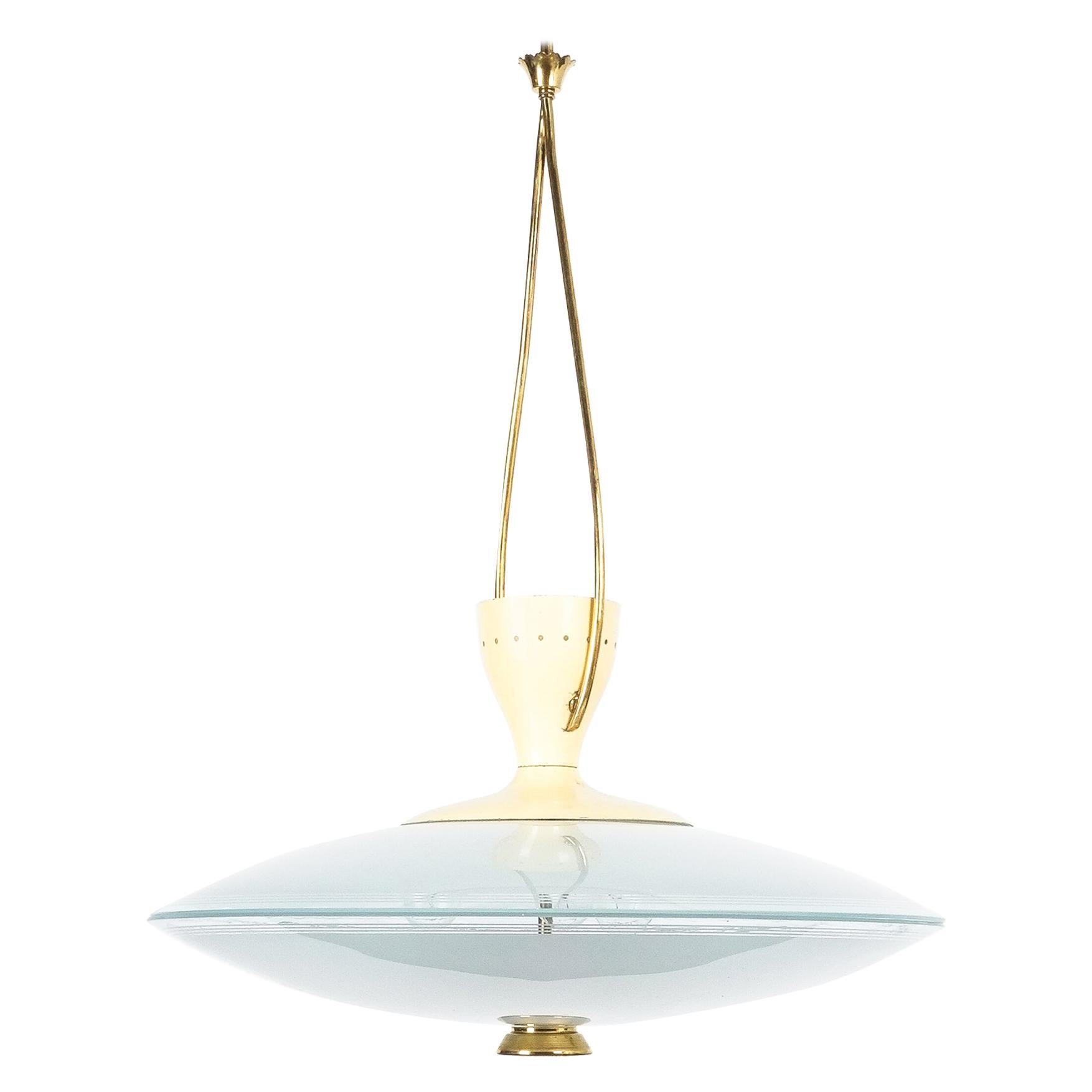 Brusotti Chandelier glass brass by Luigi Brusotti, circa 1950, Italy For Sale