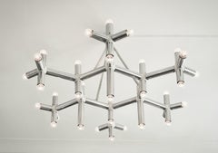 Large Chandelier, model "Atomic", Midcentury Modern, white plastic and aluminium