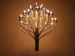 Large Chandelier by WKR Germany in Metal, Glass and Brass, 1980s