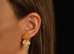 Large Chandelier Byzantine Coin Earrings with Diamonds, 24k Gold and Silver