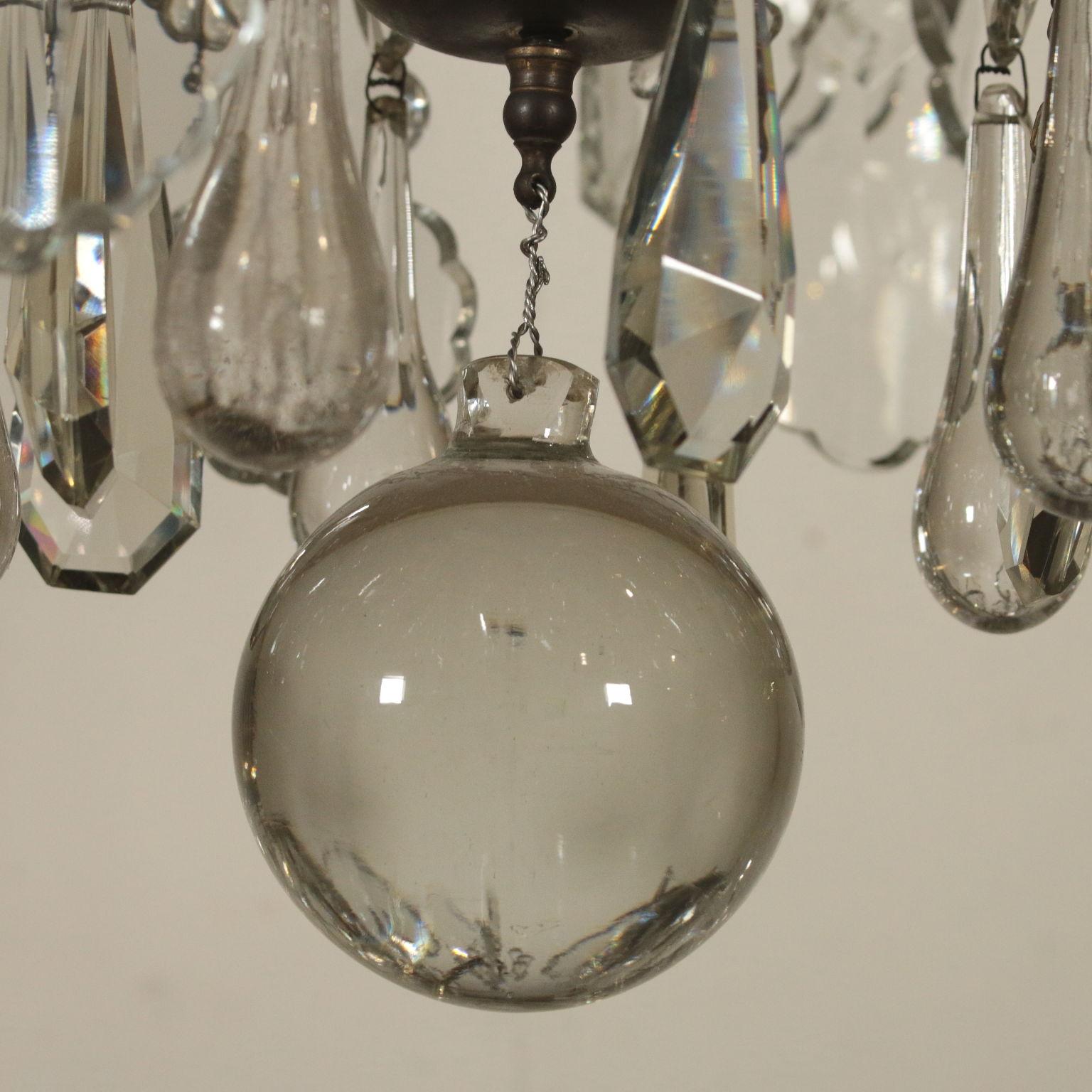 Burnished Large Chandelier Crystal Pendants Italy, Early 1900s