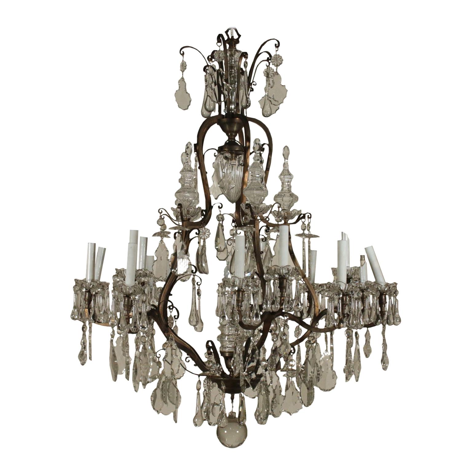 Large Chandelier Crystal Pendants Italy, Early 1900s
