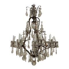 Antique Large Chandelier Crystal Pendants Italy, Early 1900s