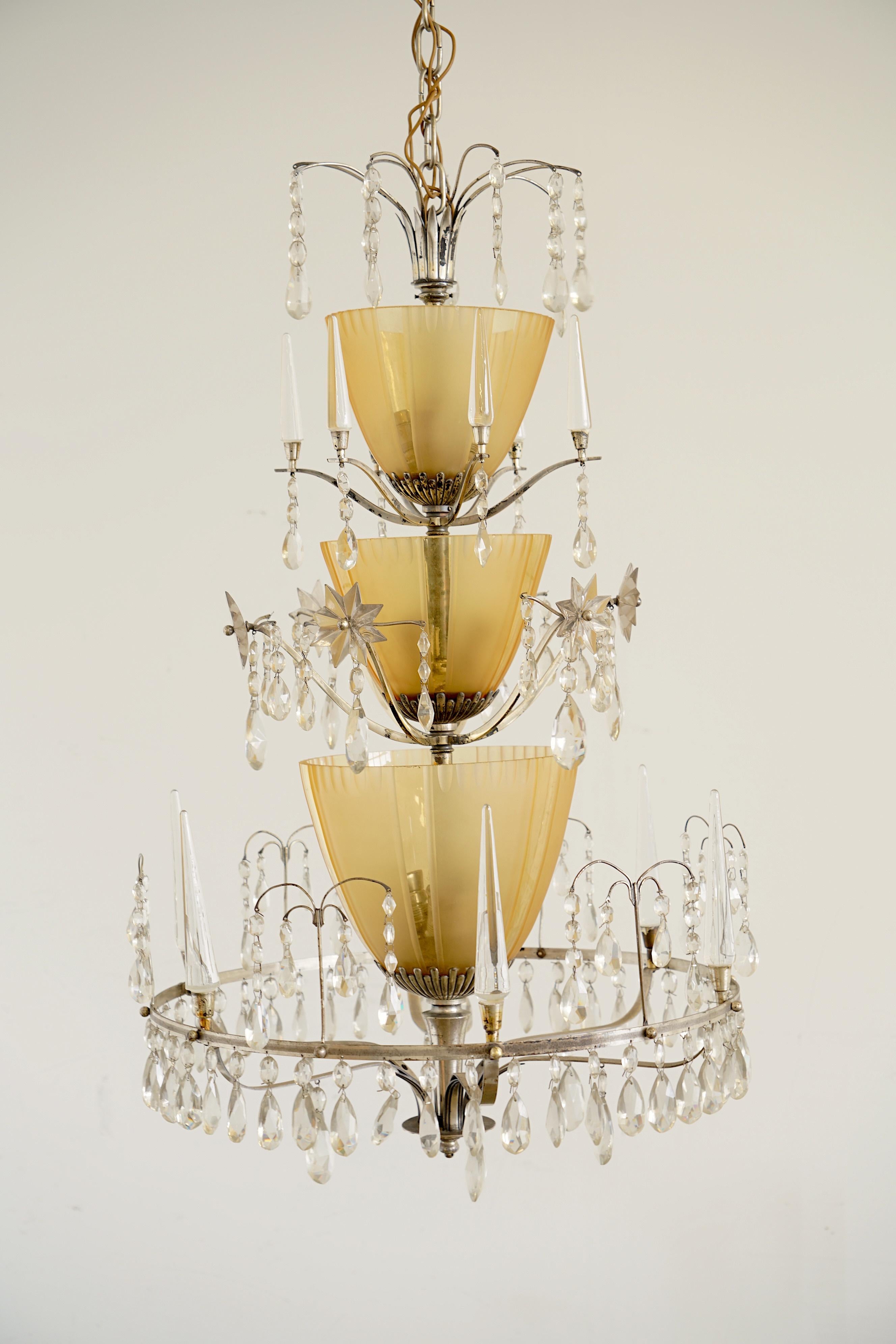 Art Deco Large Chandelier Ellis Bergh Attributed, 2 Available For Sale