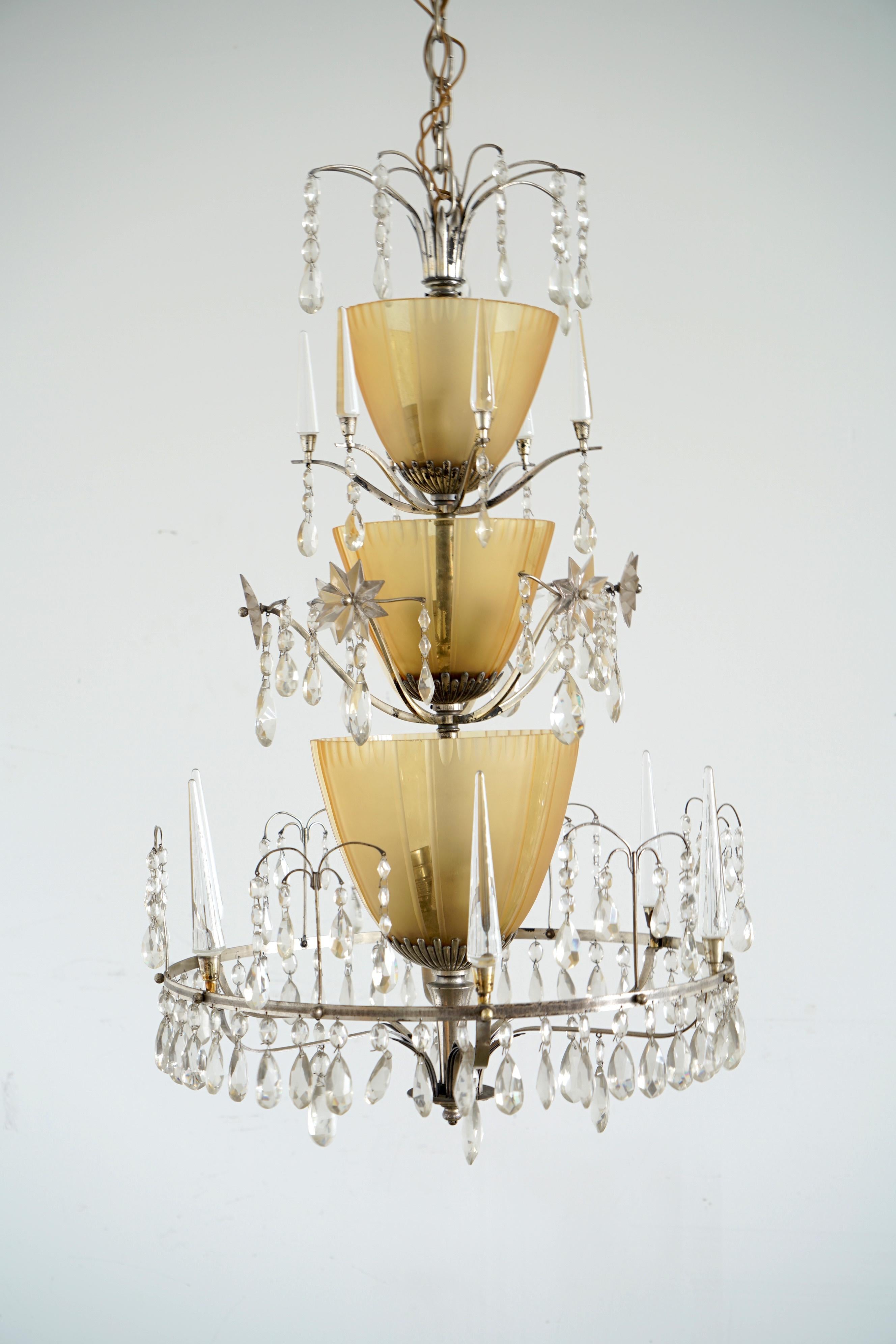 Large Chandelier Ellis Bergh Attributed, 2 Available In Good Condition For Sale In Long Island City, NY