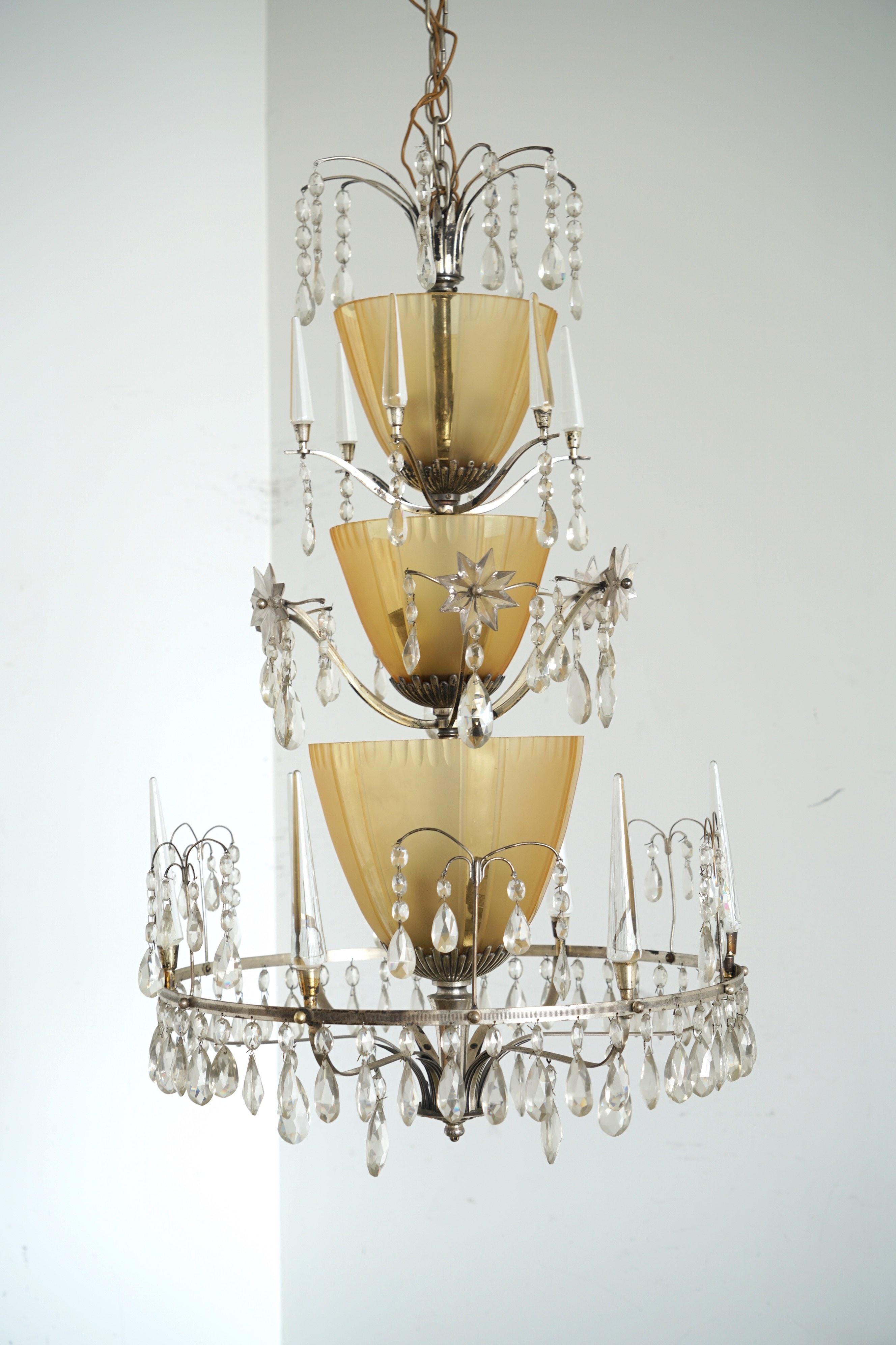 Early 20th Century Large Chandelier Ellis Bergh Attributed, 2 Available For Sale