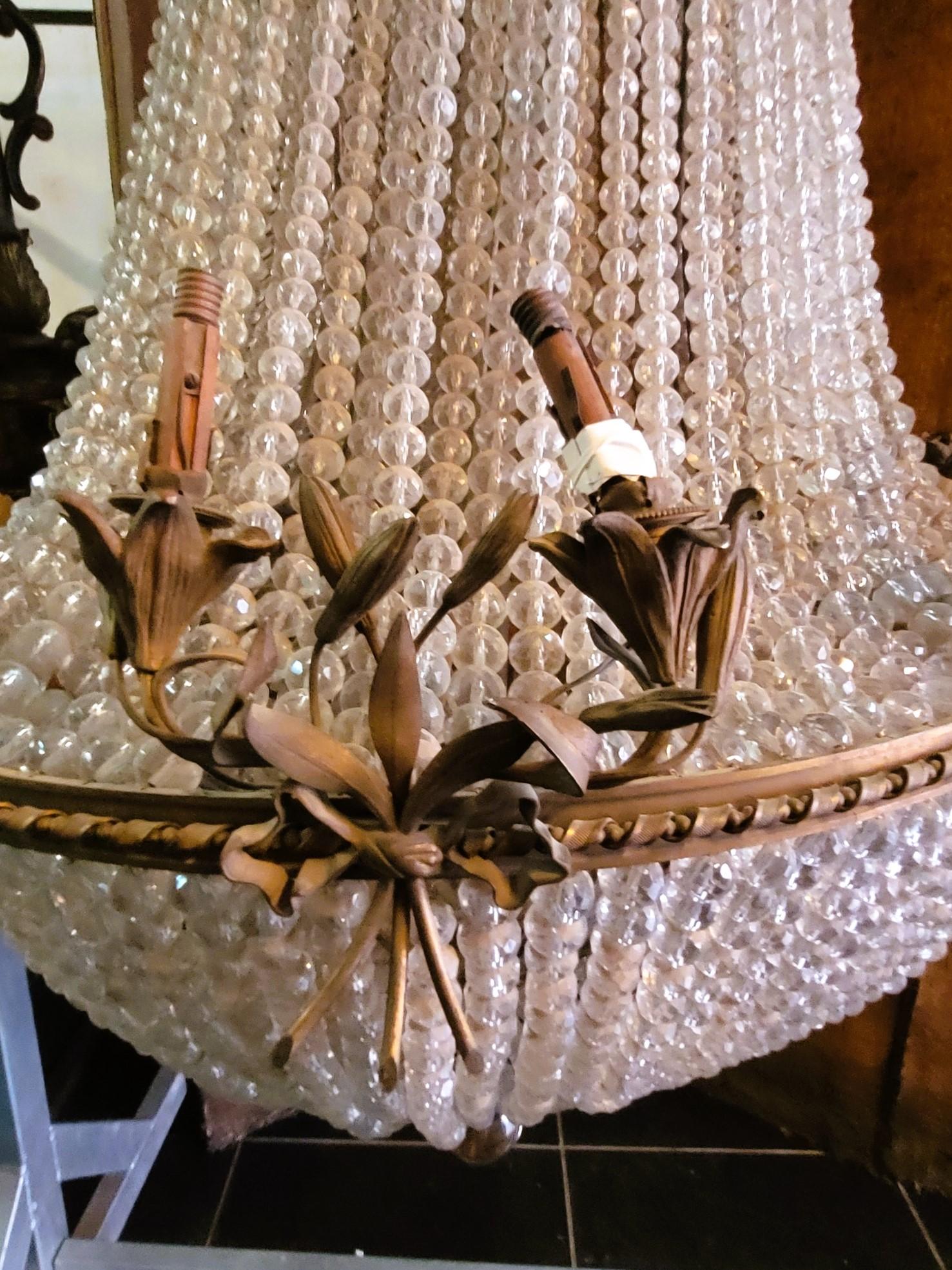 Large Chandelier (h153cm) Pearl Bag, Or Hot Air Balloon, Late 19th Early 20th Ce For Sale 3