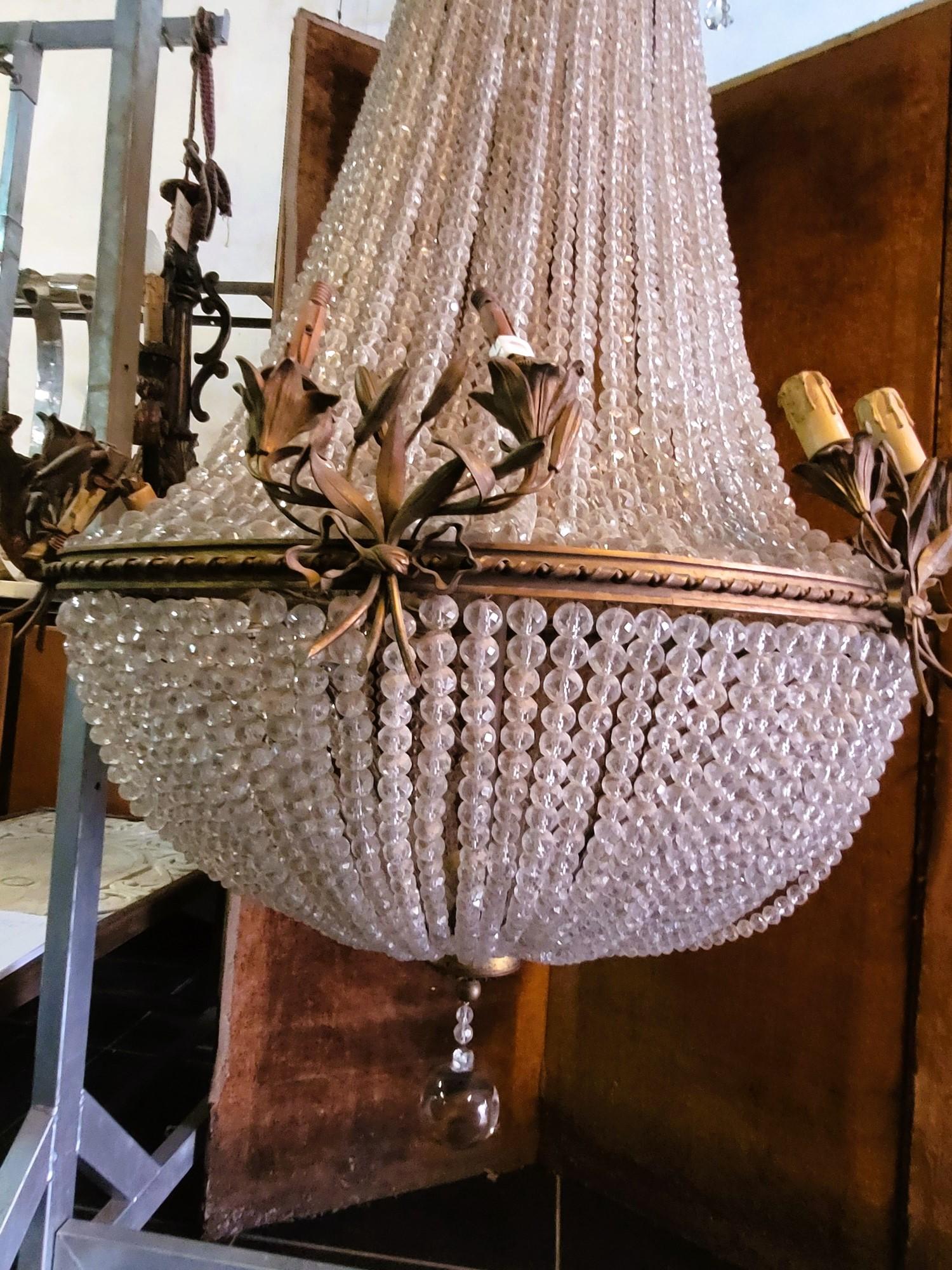 Large Chandelier (h153cm) Pearl Bag, Or Hot Air Balloon, Late 19th Early 20th Ce For Sale 4
