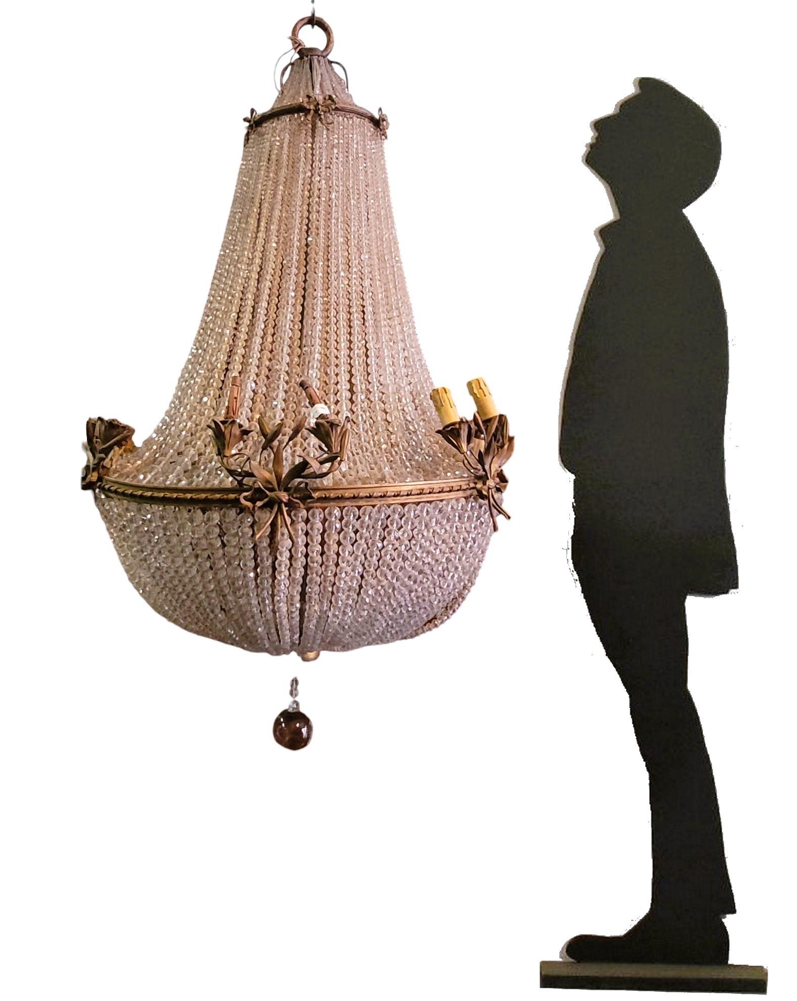 Large Chandelier (h153cm) Pearl Bag, Or Hot Air Balloon, Late 19th Early 20th Ce For Sale 8
