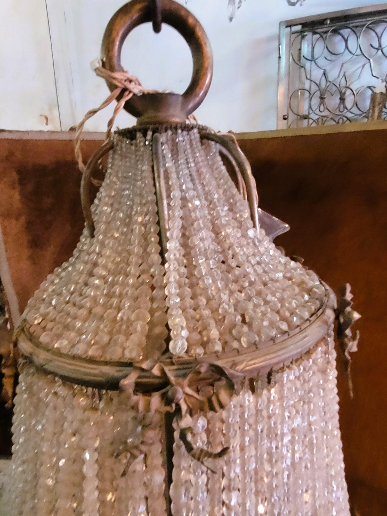 Empire Large Chandelier (h153cm) Pearl Bag, Or Hot Air Balloon, Late 19th Early 20th Ce For Sale
