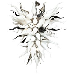 Large Chandelier in Black, White and Mercury Murano Glass, Italy