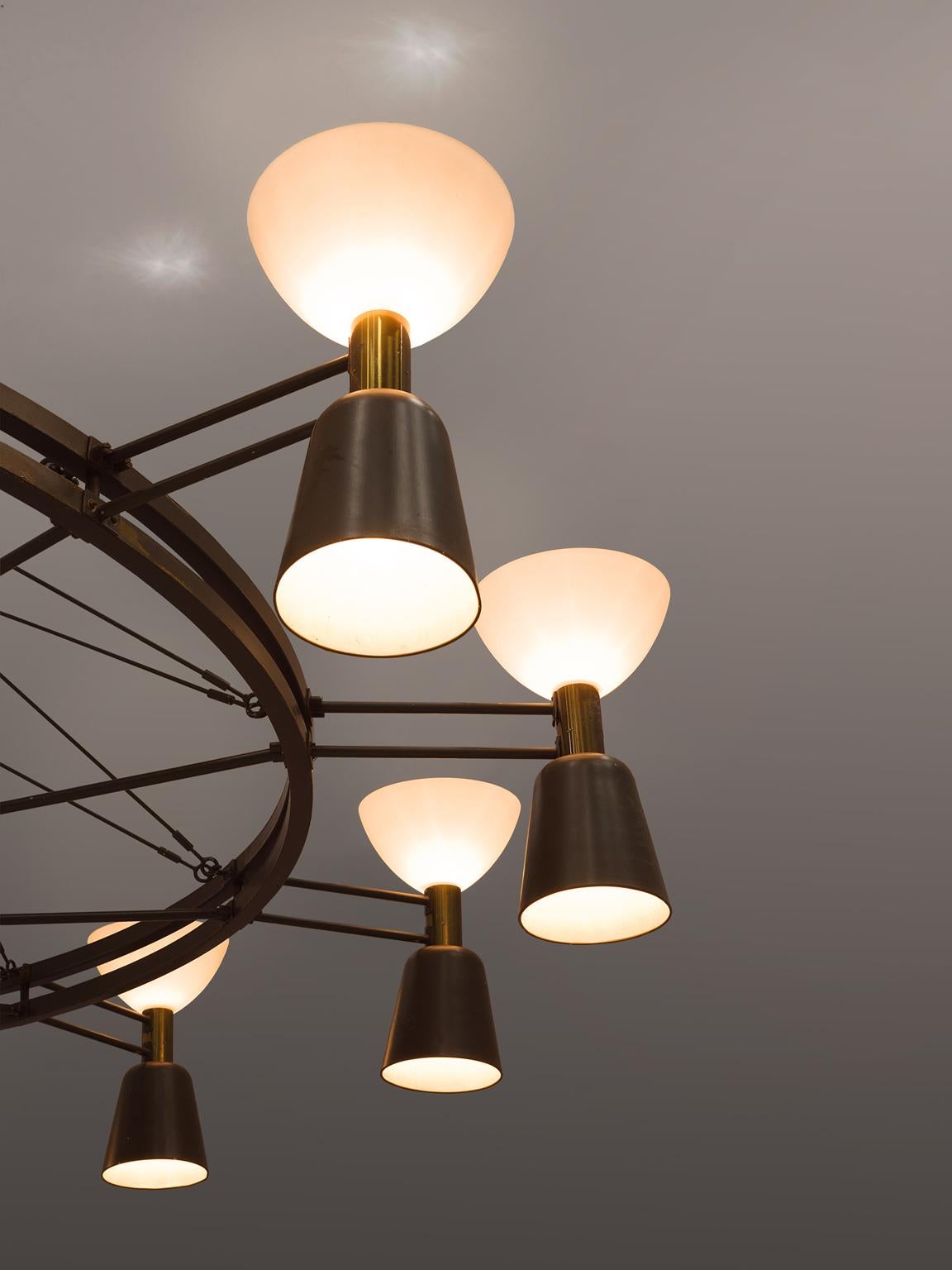 Large Chandelier in Brass and Opaline Glass 2
