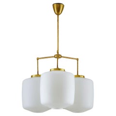 Vintage Large Chandelier in Brass and Opaline Glass by Høvik Lys, Norway