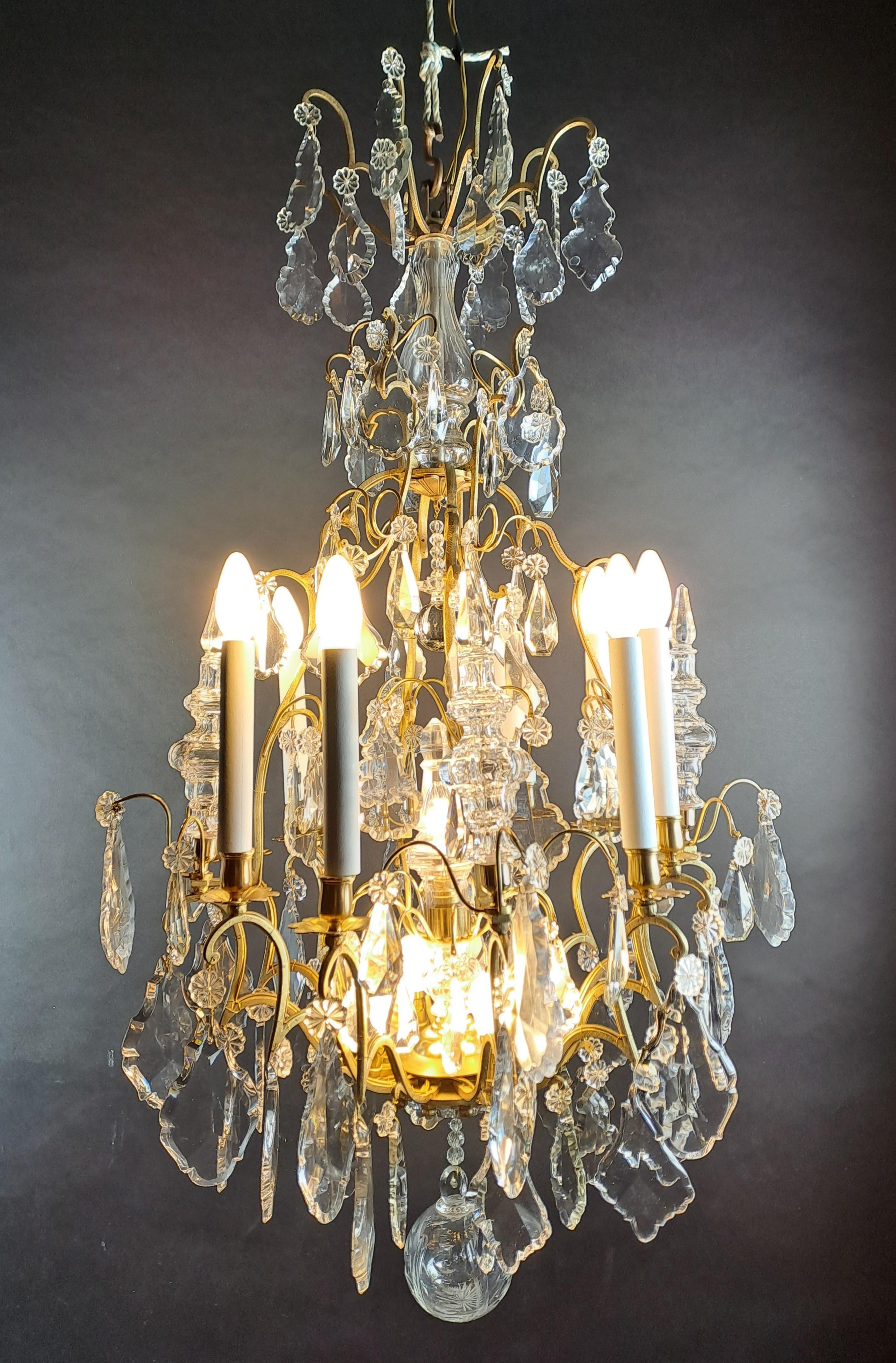 Louis XV Large Chandelier In Gilt Bronze And Baccarat Crystal For Sale