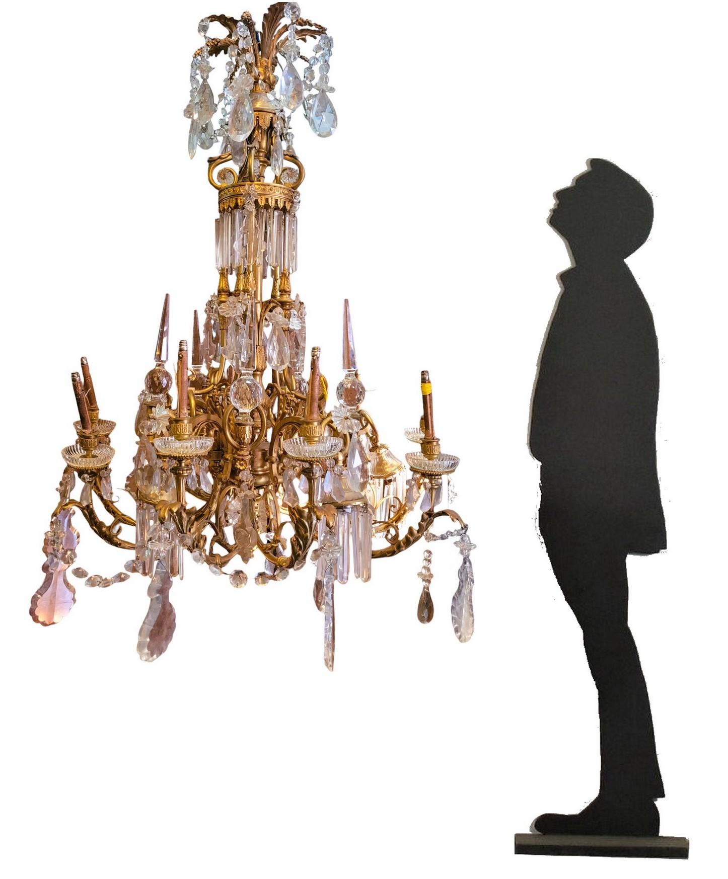 Large Chandelier In Gilt Bronze And Crystal, Napoleon III, Early 20th Century For Sale 16