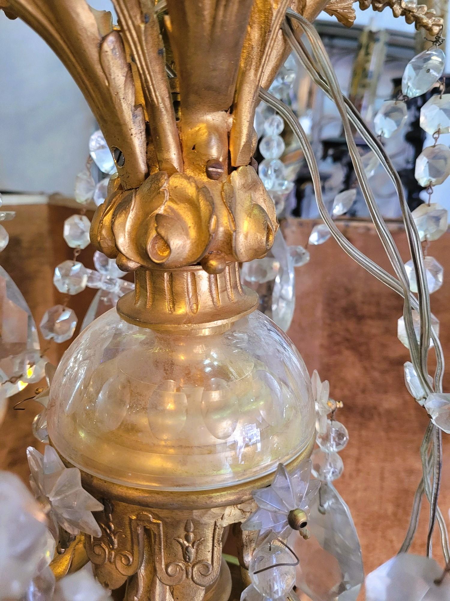 European Large Chandelier In Gilt Bronze And Crystal, Napoleon III, Early 20th Century For Sale