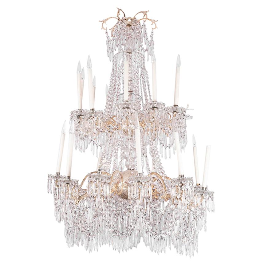Large Chandelier in Silvered Bronze and Crystal, Napoleon III Period