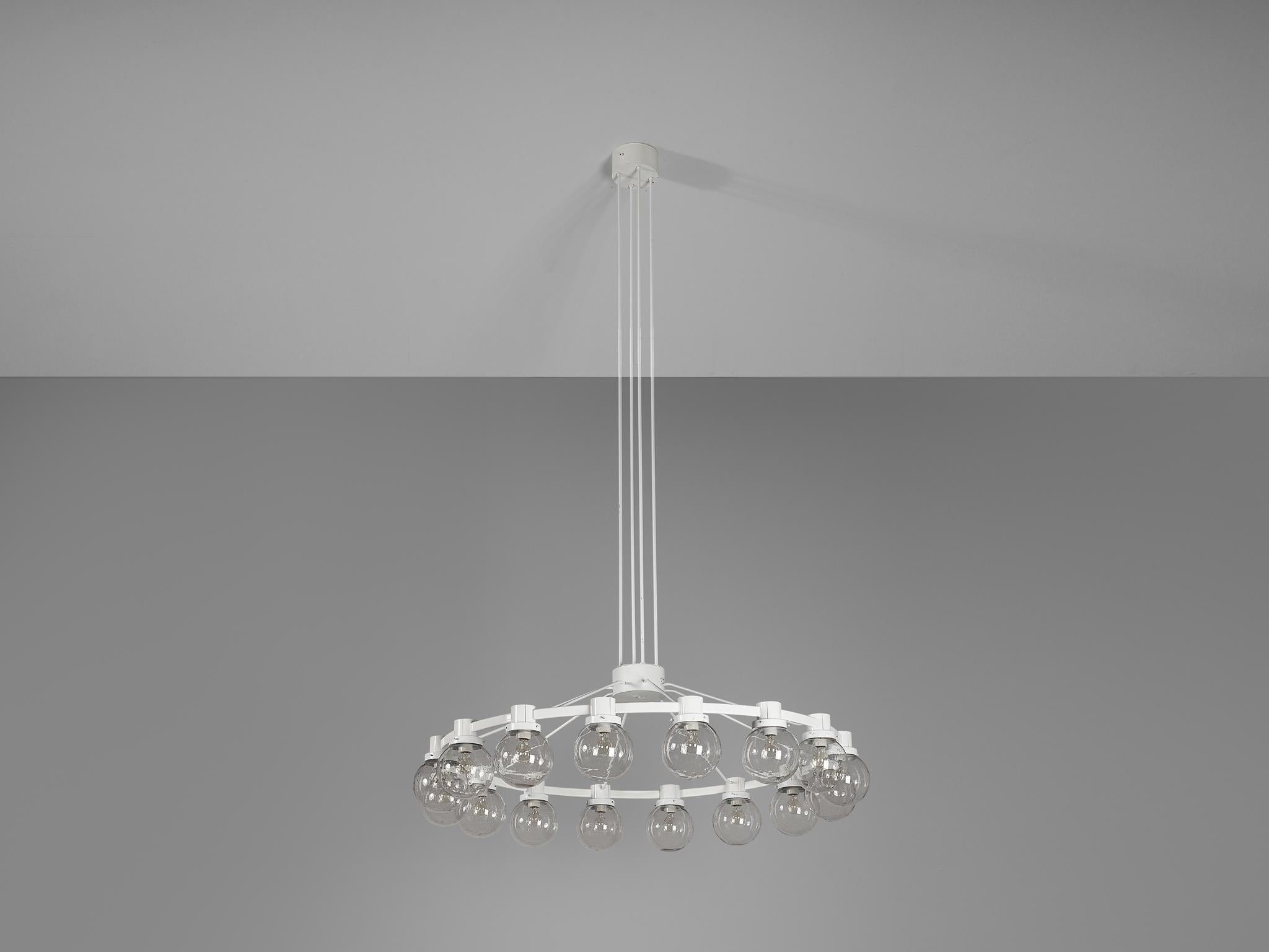 Large Chandelier in White Lacquered Metal with Hand Blown Glass Globes  For Sale 6