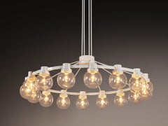 Large Chandelier in White Lacquered Metal with Hand Blown Glass Globes