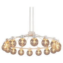 Large Chandelier in White Lacquered Metal with Hand Blown Glass Globes