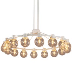Large Chandelier in White Lacquered Metal with Hand Blown Glass Globes 