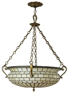 Large Chandelier Inverted Dome Stain Glass Arts and Crafts