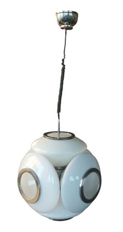 Large Chandelier Manufacture Mazzega 6 Milk Glass Lights, 1970s