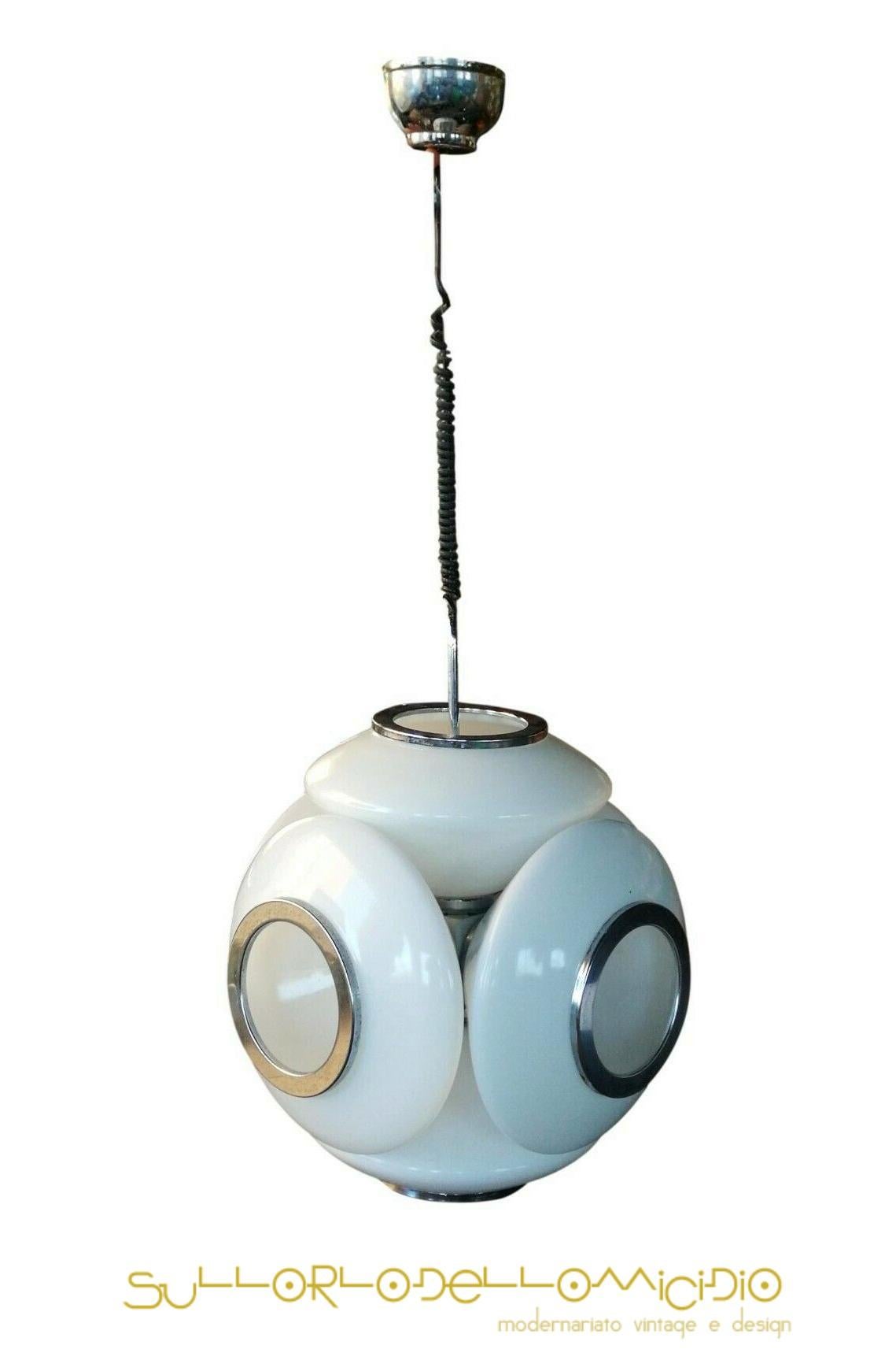 Großer Kronleuchter Manufaktur Mazzega 6 Milk Glass Lights, 1970er Jahre (Ende des 20. Jahrhunderts) im Angebot