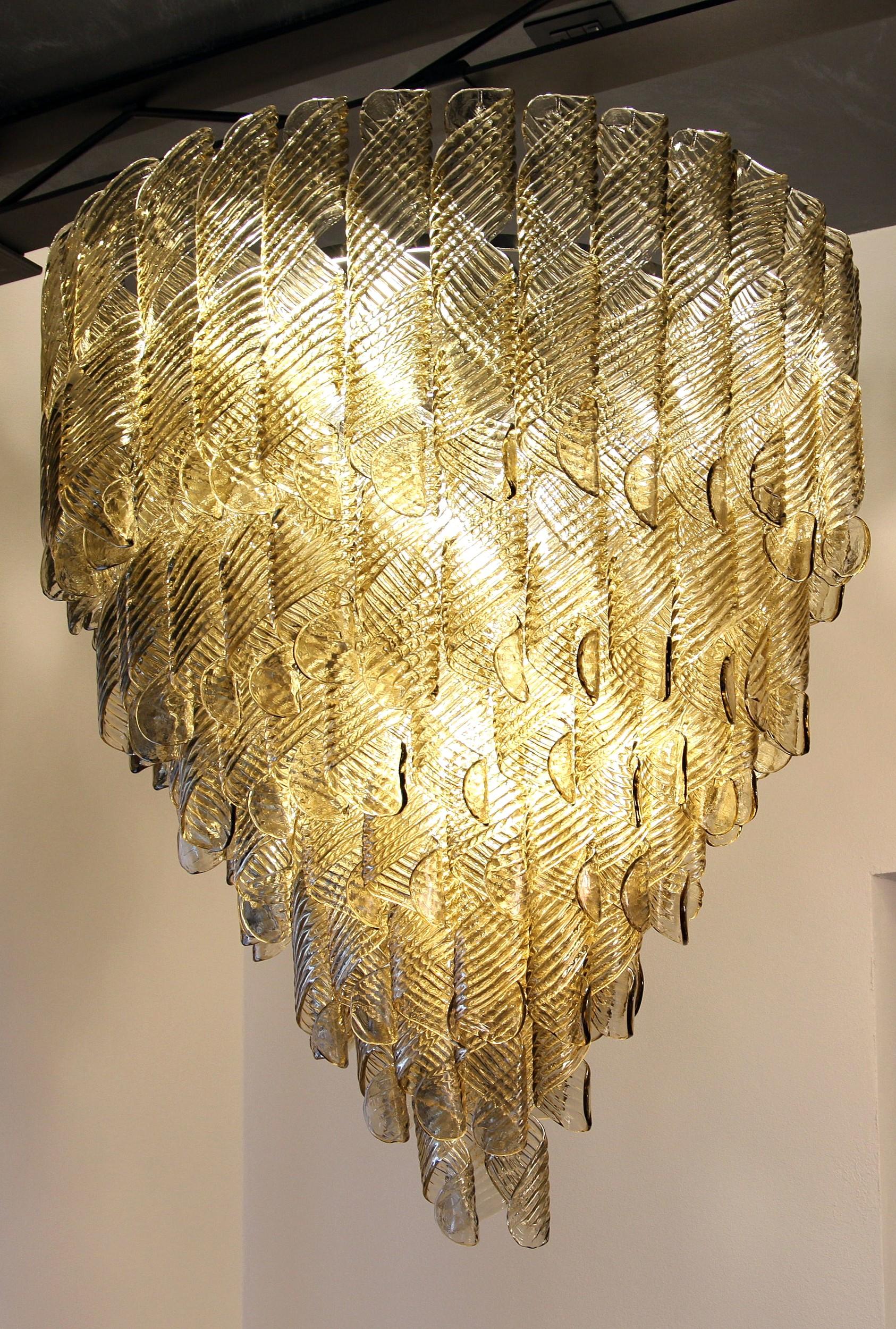 Large Chandelier, Murano Light Fume Glass in Oval Spiral Ribbed Elements 7 Tiers 5