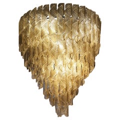 Large Chandelier, Murano Light Fume Glass in Oval Spiral Ribbed Elements 7 Tiers