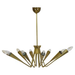 Large Chandelier or Pendant Brass in the Manner of Design Stilnovo, Italy 1950s
