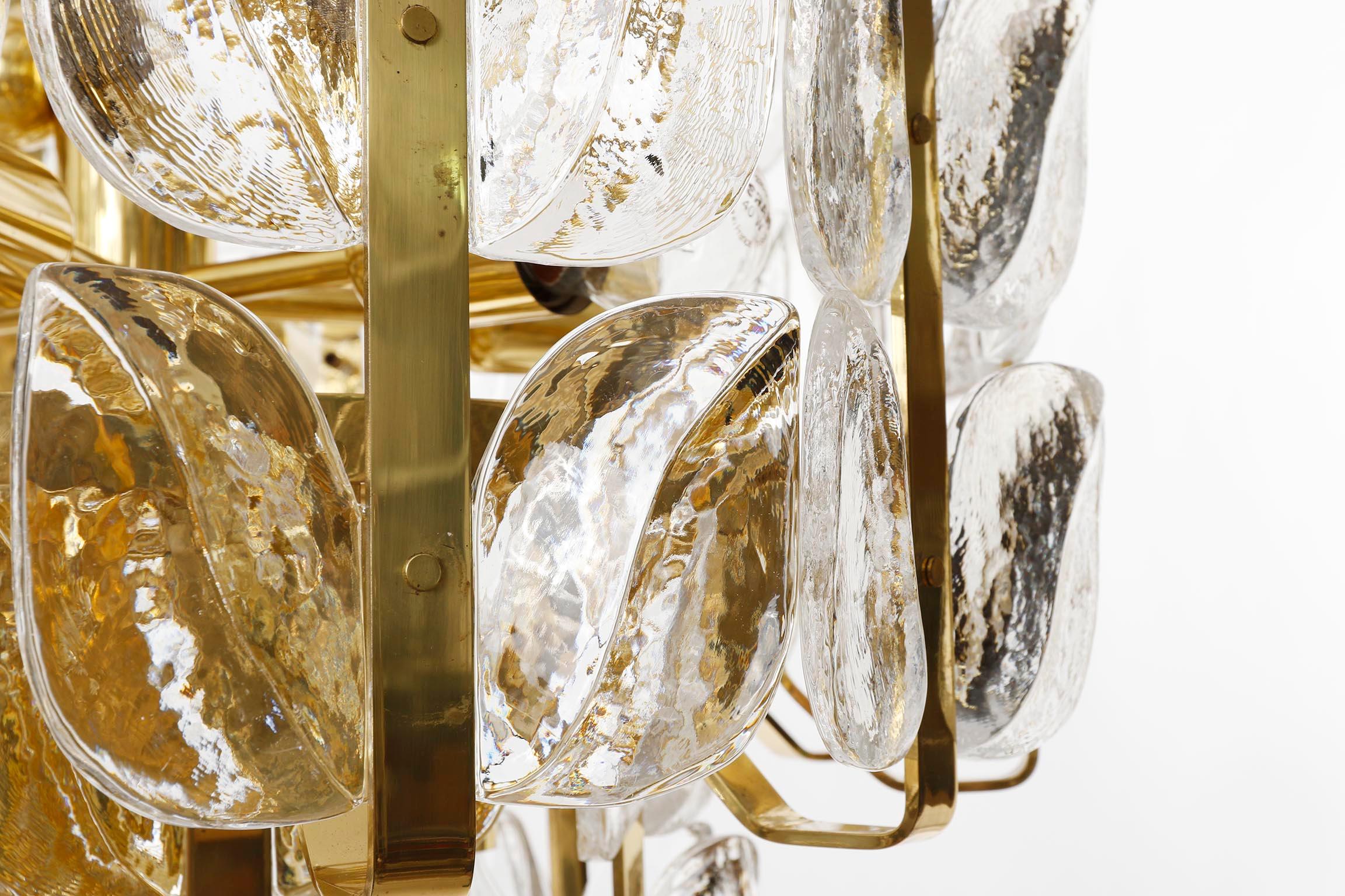 Large Chandelier Pendant Light 'Florida' by J.T. Kalmar, Glass and Brass, 1970s For Sale 4