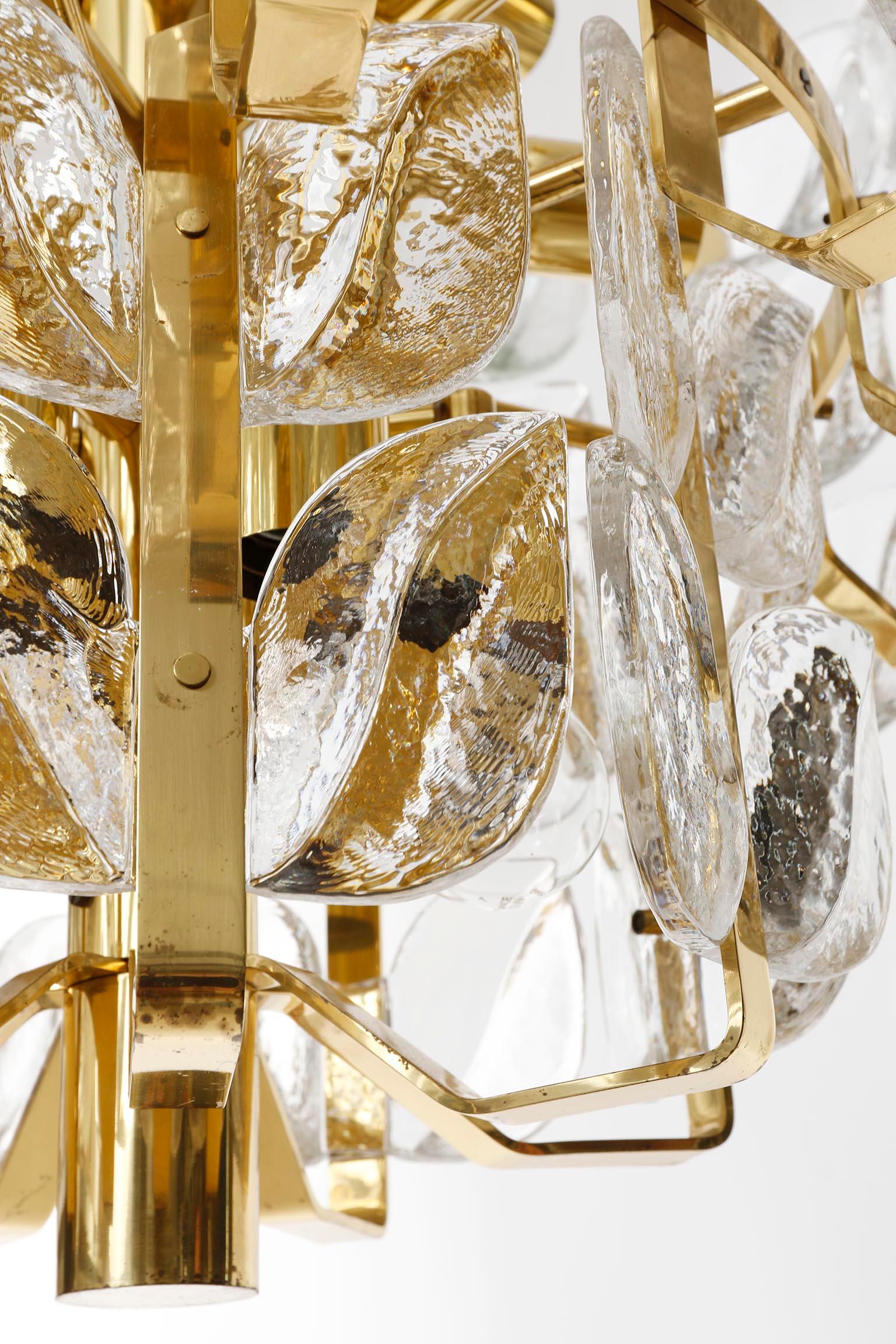 Large Chandelier Pendant Light 'Florida' by J.T. Kalmar, Glass and Brass, 1970s For Sale 5