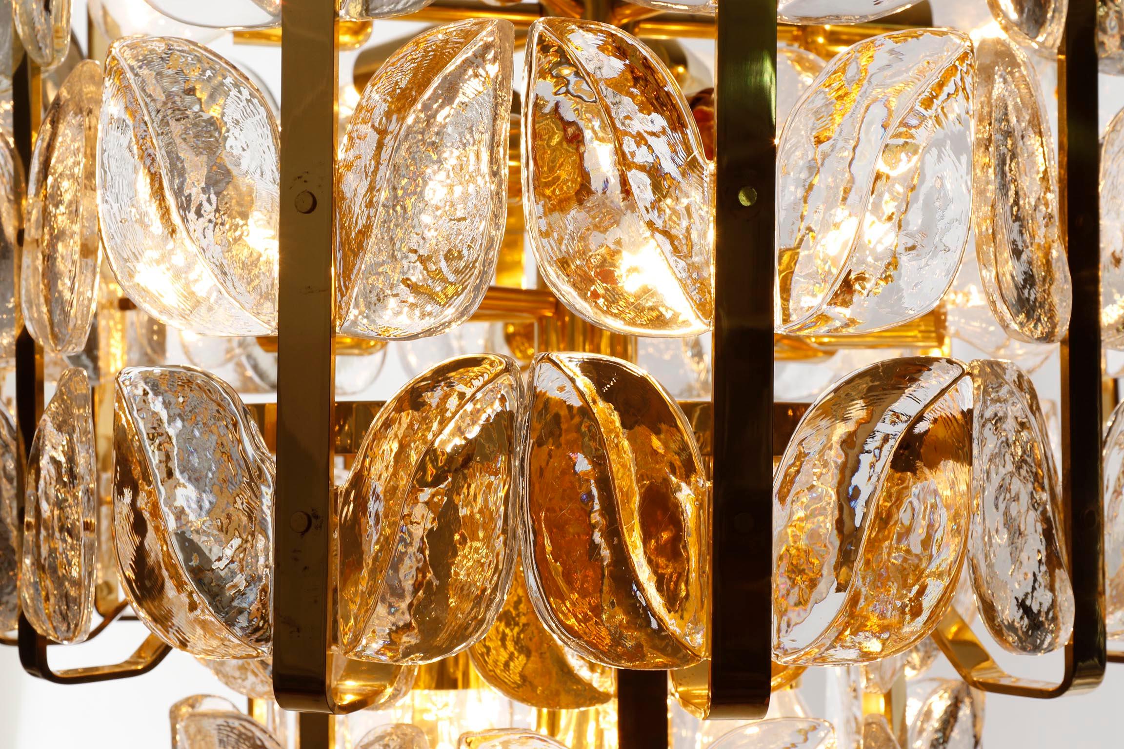 Large Chandelier Pendant Light 'Florida' by J.T. Kalmar, Glass and Brass, 1970s For Sale 6