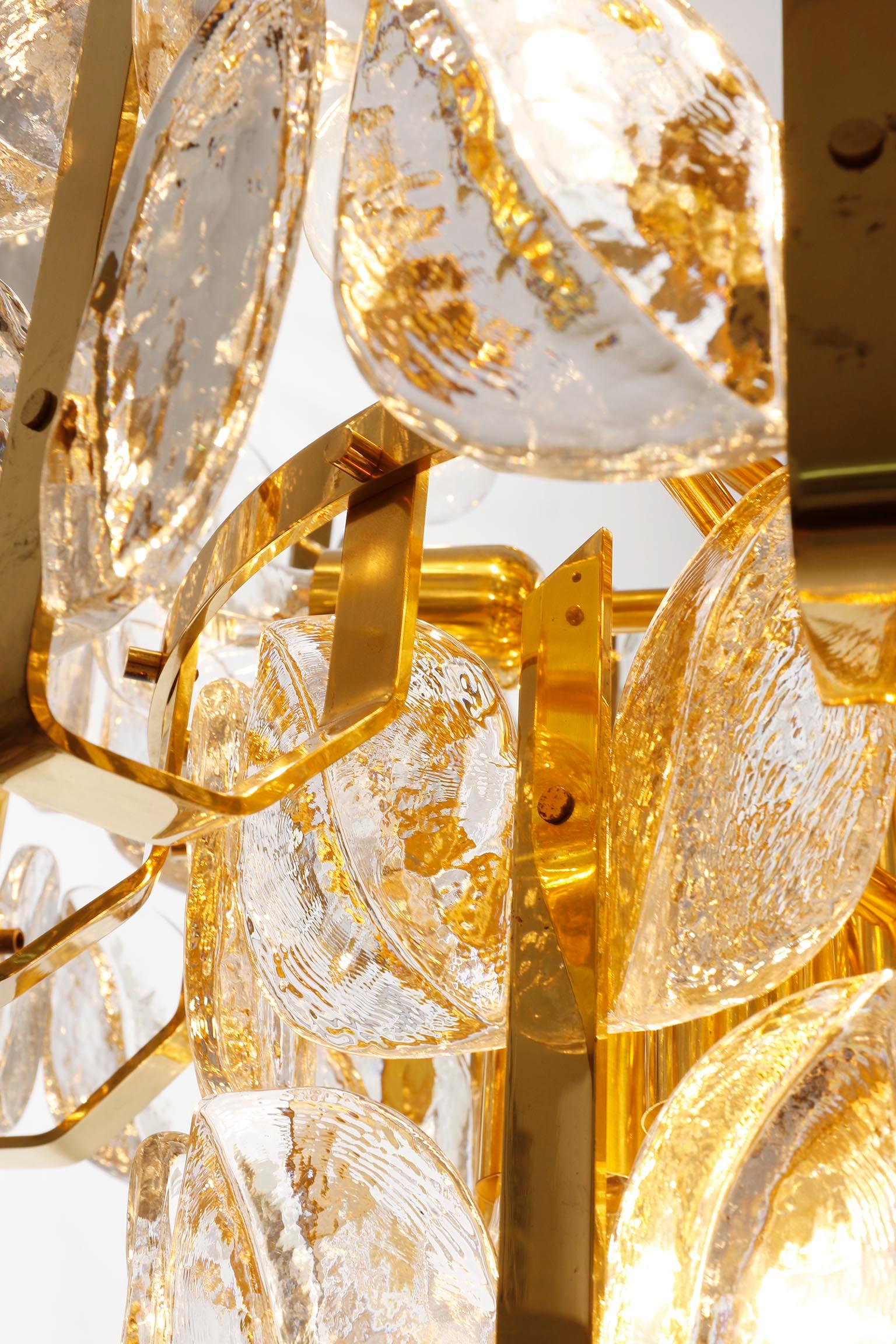 Large Chandelier Pendant Light 'Florida' by J.T. Kalmar, Glass and Brass, 1970s For Sale 9