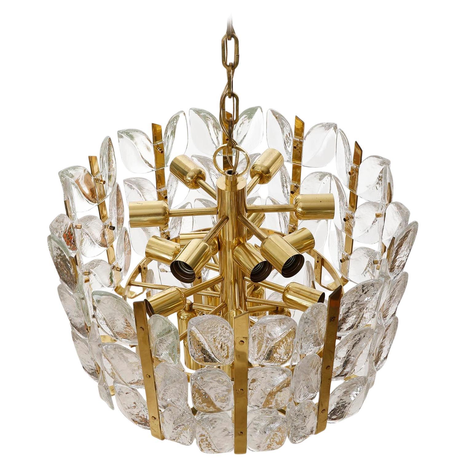 Austrian Large Chandelier Pendant Light 'Florida' by J.T. Kalmar, Glass and Brass, 1970s For Sale