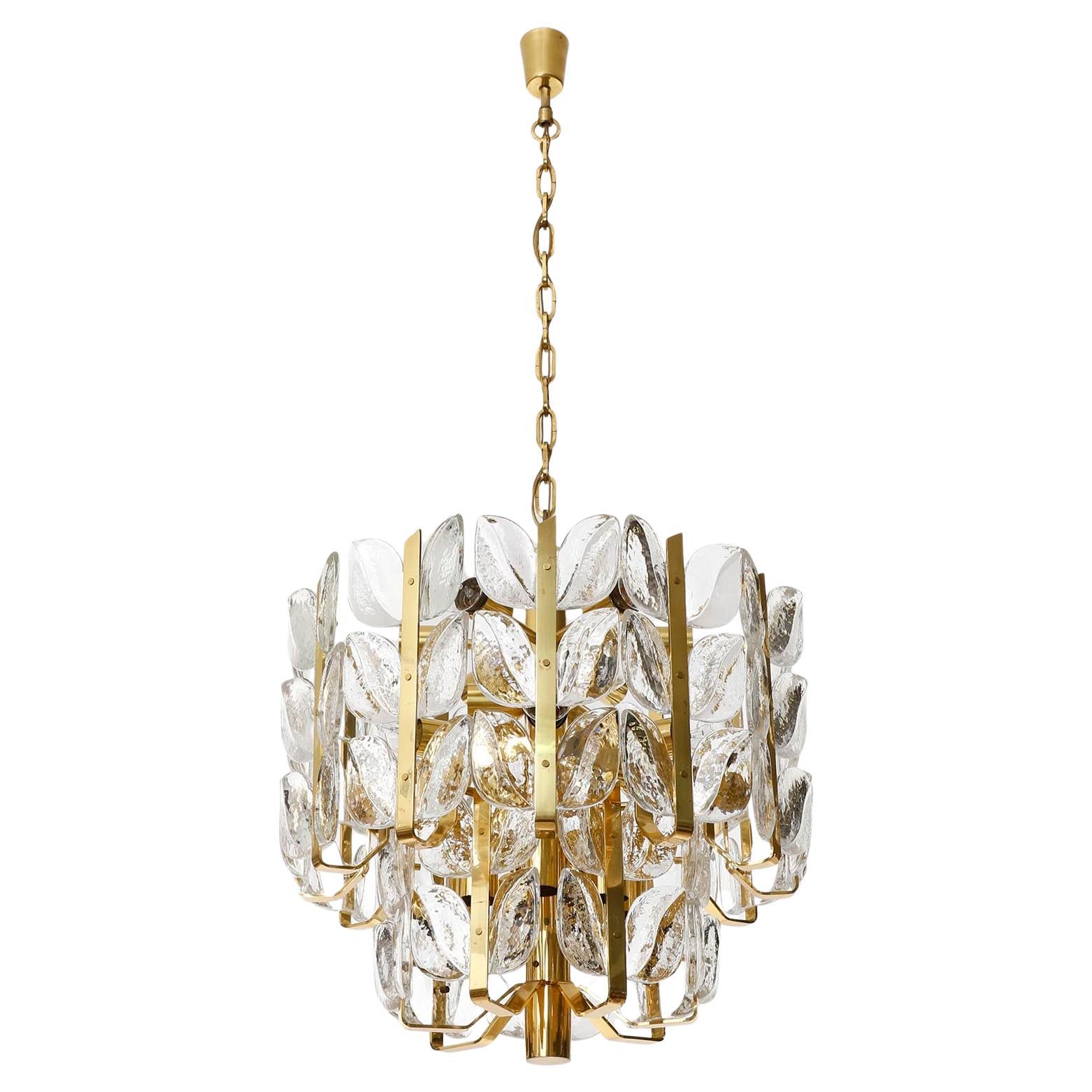 Large Chandelier Pendant Light 'Florida' by J.T. Kalmar, Glass and Brass, 1970s In Good Condition For Sale In Hausmannstätten, AT