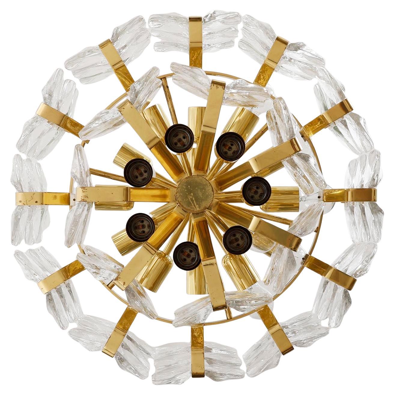 Large Chandelier Pendant Light 'Florida' by J.T. Kalmar, Glass and Brass, 1970s For Sale 1