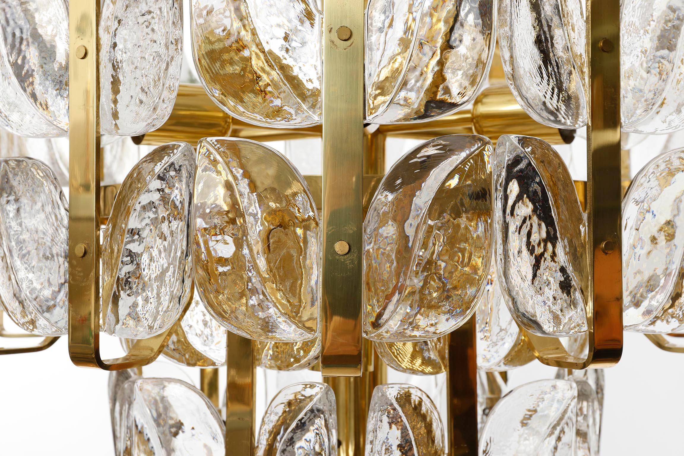 Large Chandelier Pendant Light 'Florida' by J.T. Kalmar, Glass and Brass, 1970s For Sale 3