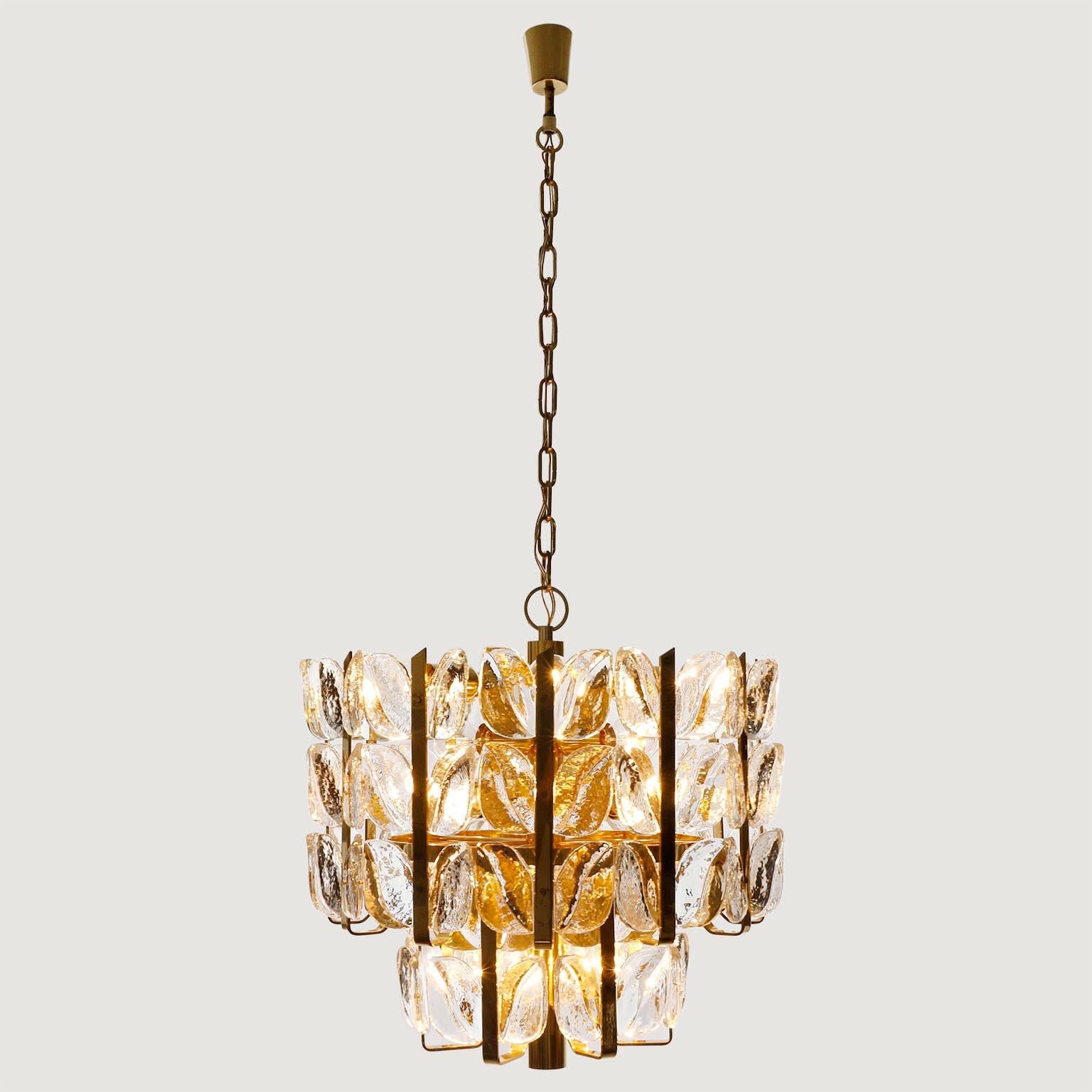 Large Chandelier Pendant Light 'Florida' by J.T. Kalmar, Glass and Brass, 1970s For Sale 2
