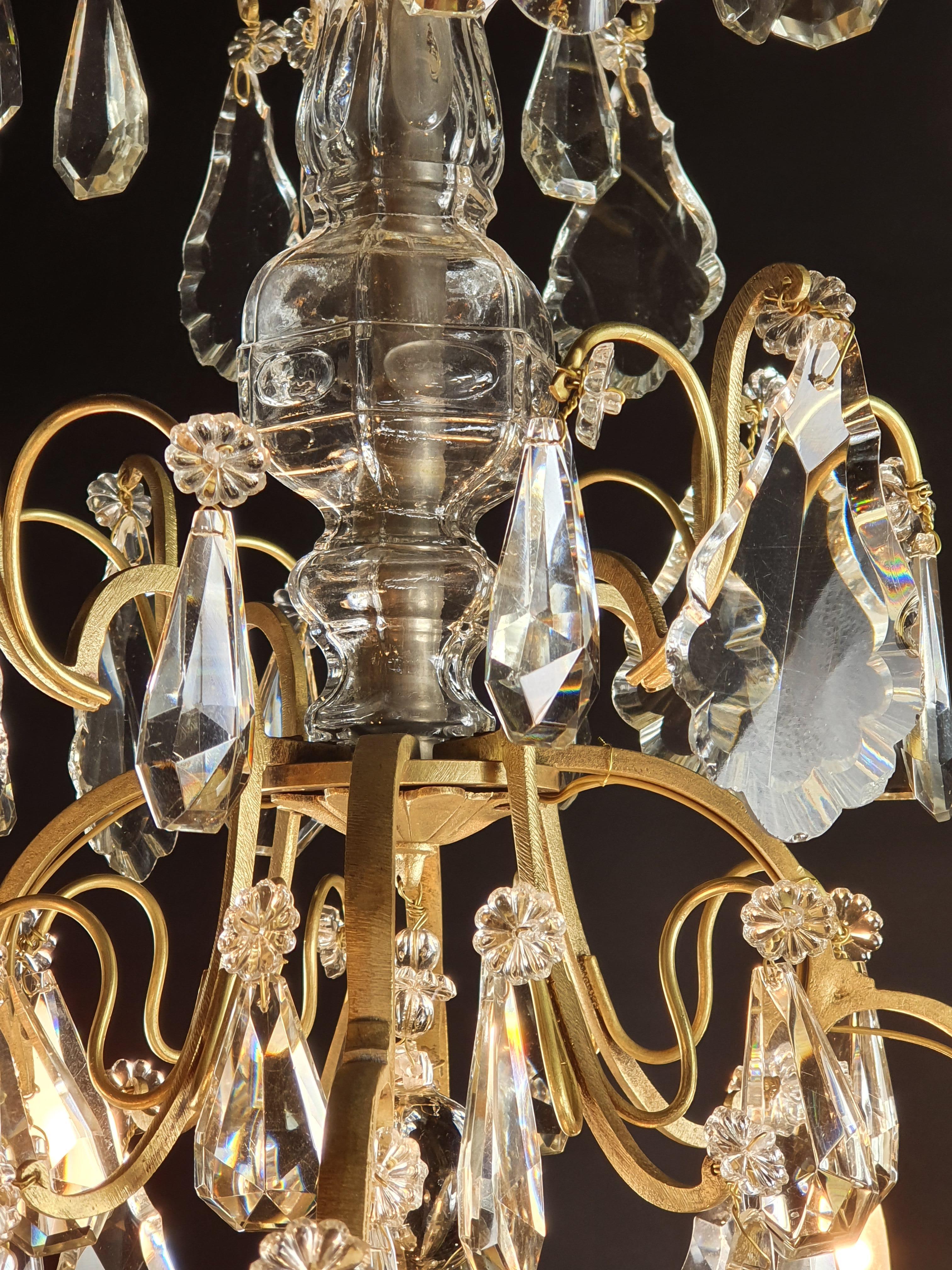 Large Chandelier Signed Baccarat in Gilt Bronze and Crystal Flag In Good Condition In BARSAC, FR