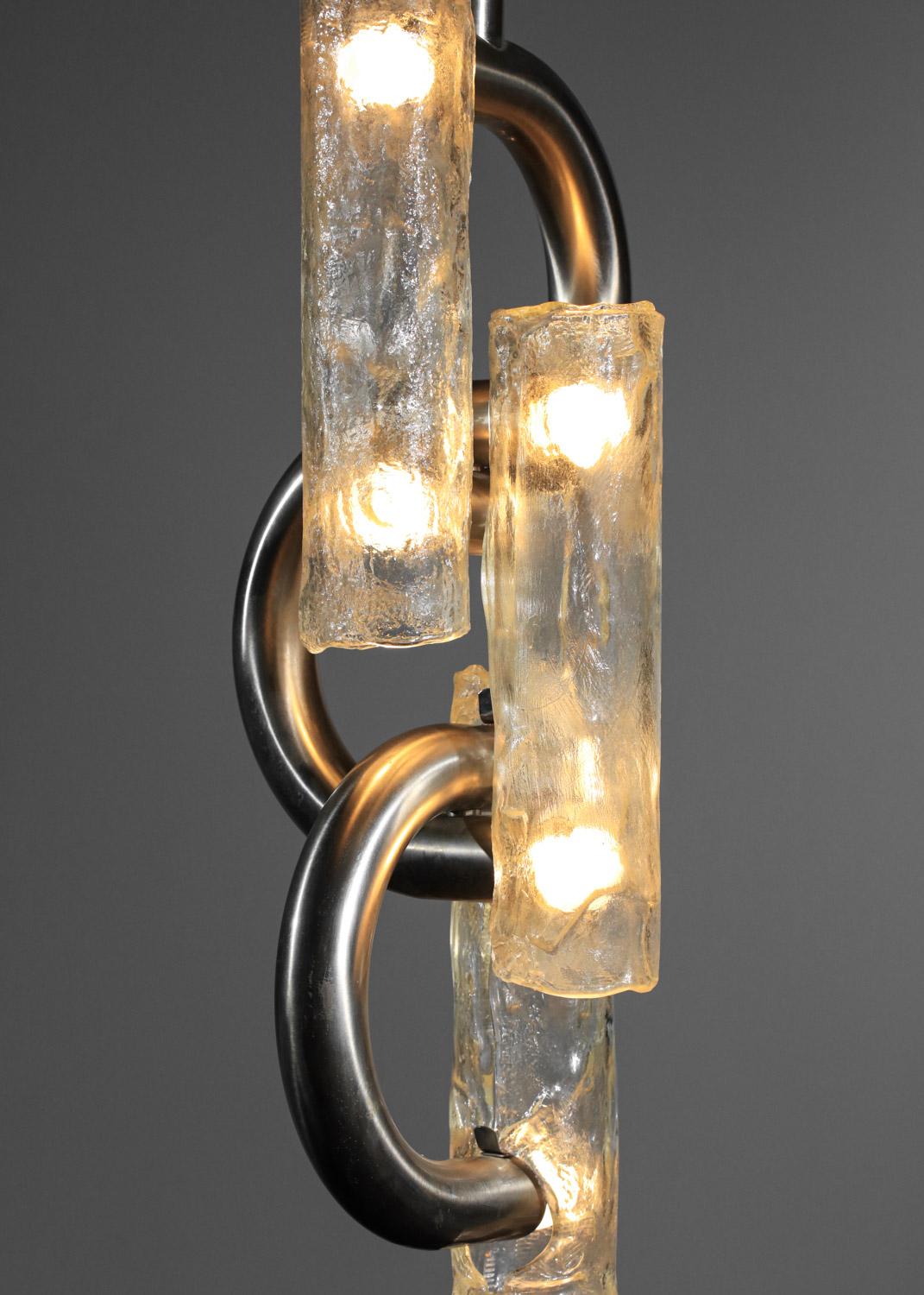 Late 20th Century Large chandelier Stilux Italian glass and brass nickel-plated 50s For Sale