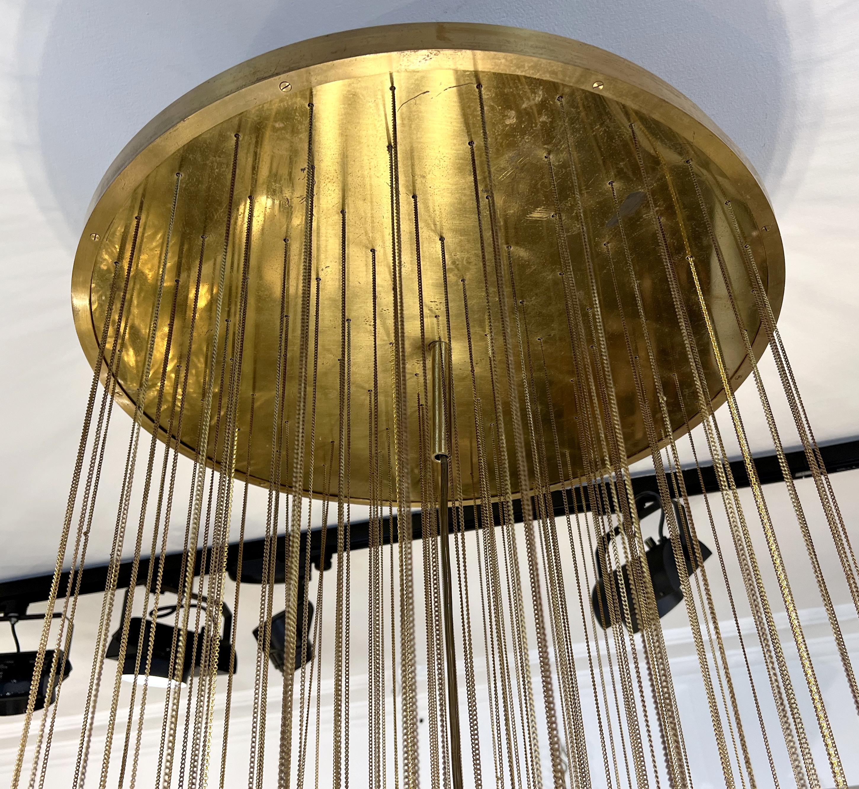 Mid-20th Century Large chandelier/suspension in gilded brass by Zero Quattro, Italy circa 1960